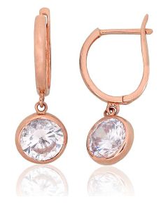 Золотые серьги на английском замке #1200432(Au-R)_CZ, Красное Золото 585°, Цирконы, 2.4 гр. Zelta auskari ar "angļu" slēdzēju