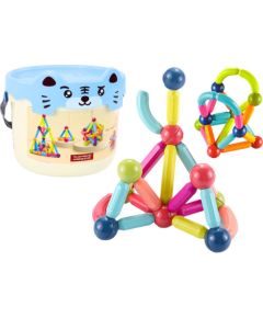 Leantoys Klocki Magnetyczne W Wiaderku 78 Elementów Kotek Niebieski Konstruktori 