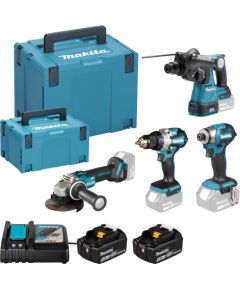 Instrumentu komplekts Makita DLX4200JX1 (DDF489+DGA504+DHR242+DTD173); 18 V; 2x5,0 Ah akum.  Elektroinstrumentu komplekti