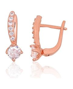 Серебряные серьги на английском замке #2204272(PAu-R)_CZ, Серебро 925°, красное золото (покрытие), Цирконы, 2.4 гр. Ar "angļu" slēdzēju