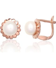 Sudraba auskari ar 'angļu' slēdzēju #2203840(PAu-R)_PE, Sudrabs 925°, sarkanais zelts (pārklājums), Pērles, 2.5 gr. Ar "angļu" slēdzēju