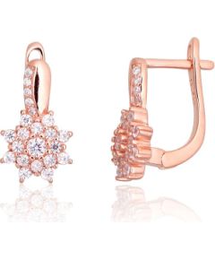 Sudraba auskari ar 'angļu' slēdzēju #2203766(PAu-R)_CZ, Sudrabs 925°, sarkanais zelts (pārklājums), Cirkoni, 2.9 gr. Ar "angļu" slēdzēju