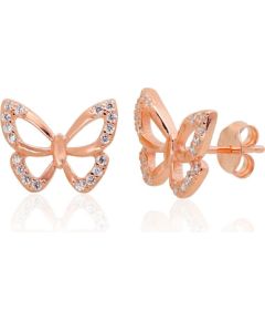 Sudraba auskari-puseti #2203479(PAu-R)_CZ, Sudrabs 925°, sarkanais zelts (pārklājums), Cirkoni, 1.9 gr. Puseti