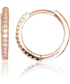 Sudraba auskari ar apaļu aizdāri #2203126(PAu-R)_CZ, Sudrabs 925°, sarkanais zelts (pārklājums), Cirkoni, 1.6 gr. Auskari-riņķīši