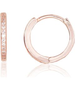 Sudraba auskari ar apaļu aizdāri #2203123(PAu-R)_CZ, Sudrabs 925°, sarkanais zelts (pārklājums), Cirkoni, 1.4 gr. Auskari-riņķīši