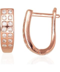 Sudraba auskari ar 'angļu' slēdzēju #2203110(PAu-R)_CZ, Sudrabs 925°, sarkanais zelts (pārklājums), Cirkoni, 2.9 gr. Ar "angļu" slēdzēju