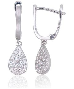Sudraba auskari ar 'angļu' slēdzēju #2203852(PRh-Gr)_CZ, Sudrabs 925°, rodijs (pārklājums), Cirkoni, 2.7 gr. Ar "angļu" slēdzēju