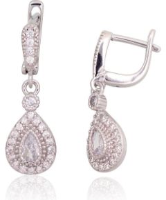 Sudraba auskari ar 'angļu' slēdzēju #2203755(PRh-Gr)_CZ, Sudrabs 925°, rodijs (pārklājums), Cirkoni, 3.4 gr. Ar "angļu" slēdzēju
