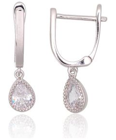 Sudraba auskari ar 'angļu' slēdzēju #2203751(PRh-Gr)_CZ, Sudrabs 925°, rodijs (pārklājums), Cirkoni, 2.2 gr. Ar "angļu" slēdzēju