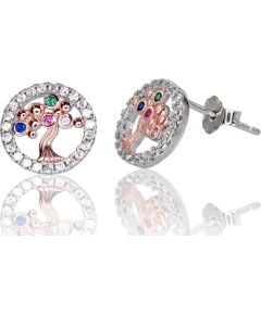 Sudraba auskari-puseti #2202987(PRh-Gr+PAu-R)_CZ-MIX, Sudrabs 925°, sarkanais zelts (pārklājums)/, rodijs (pārklājums), Cirkoni, 1.4 gr. Puseti