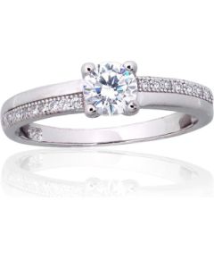 Sudraba gredzens #2101852(PRh-Gr)_CZ, Sudrabs 925°, rodijs (pārklājums), Cirkoni, Izmērs: 17.5, 2 gr. Saderināšanās gredzeni