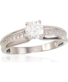 Sudraba gredzens #2101550(PRh-Gr)_CZ, Sudrabs 925°, rodijs (pārklājums), Cirkoni, Izmērs: 18, 2.5 gr. Saderināšanās gredzeni