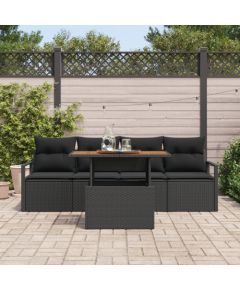 vidaXL 5-częściowy Zestaw Sofy Ogrodowej z Poduszkami Czarny Polirattan Dārza mēbeļu komplekti