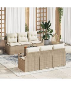 Zestaw sof ogrodowych vidaXL 7 elementów z poduszkami Beżowy Polirattan Akacja, Zestaw sof ogrodowych vidaXL 2-osobowych z poduszkami Beżowy Polirattan Dārza mēbeļu komplekti