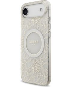 Guess Apple  iPhone 17 Air Silicone case with MagSafe IML Flowers Allover with Pearl Strap White Neoriģinālie Maciņi