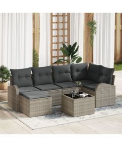 vidaXL Zestaw Sof Ogrodowych  w Szarym, 7 sztuk z poduszkami z polirattanu Dārza mēbeļu komplekti