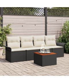 vidaXL Zestaw sofy ogrodowej  5 elementów z poduszkami czarny polirattan akacja Dārza mēbeļu komplekti