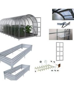 Комплект теплицы – КLASIKA 3×6 м с поликарбонатом 6 мм, форточкой с автоматическим открывателем, полкой, дополнительной дверью, комплектом для подвязки растений, приподнятыми грядками и системой полива Теплицы