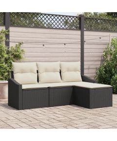 vidaXL Zestaw sof ogrodowych  4-częściowy z poduszkami czarny rattan Dārza mēbeļu komplekti