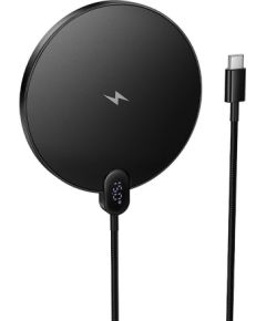 Wireless charger Hoco 15W with cable USB C and digital display CW62 black Bezvadu telefonu lādētāji