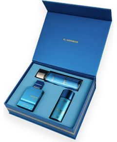 Al Haramain Amber Oud Aqua Dubai Dárková sada Extrait de Parfum 75 ml, Extrait de Parfum 30 ml a tělový závoj 250 ml 75ml Dāvanu komplekti