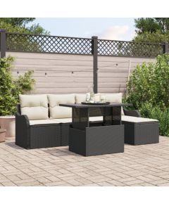 Vidaxl Zestaw Sofy Ogrodowej 6 Części z Poduszkami Czarny Rattan Dārza mēbeļu komplekti