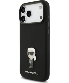 Karl Lagerfeld Liquid Silicone Metal Ikonik Case Aizsargapvalks priekš Apple iPhone 17 Pro Max Neoriģinālie Maciņi