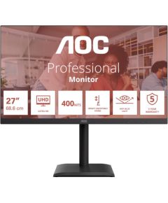 AOC U27E4CV 27 " IPS UHD 16:9 60 Hz 4 ms 3840 x 2160 pixels 400 cd/m² HDMI ports quantity 2 Black LED / LCD мониторы