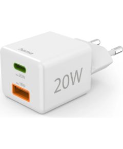 Hama 00201991 Fast Charger 1x USB-C 1x USB-A, Mini Charger, PD, 20W, White Telefonu lādētāji 220v
