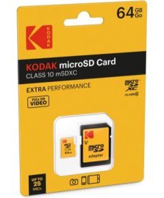 Kodak mSD 64GB Class10 Extra EKMSDM64GXC10CK Atmiņas kartes micro SD SDHC