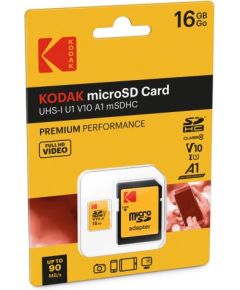Kodak mSD 16GB UHS-I U1 V10 A1 Premium EKMSDM16GHC10K Atmiņas kartes micro SD SDHC