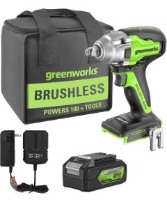 Triecienatslēga Greenworks GD24IW400K4; 24 V; 1x4,0 Ah akum. Trieciena uzgriežņu pistoles ar akumulatoru