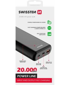 Swissten Line Power Bank Переносная зарядная батарея USB / USB-C / Micro USB / 20W / 20000 mAh Power-банки