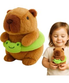 Leantoys Pluszowa Kapibara Zielone Koło Ratunkowe Z Żabą Brązowa 20cm Mīkstās rotaļlietas