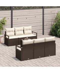 vidaXL Zestaw Sof Ogrodowych 7-częściowy z Poduszkami Brązowy Polirattan Dārza mēbeļu komplekti