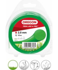 Trimmera aukla, apaļa, zaļa, 2,0 mm, 15 m, OREGON Piederumi dārza tehnikai