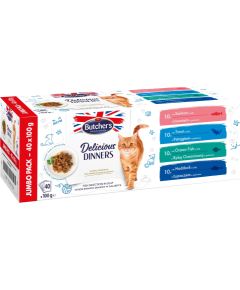 BUTCHER'S Delicious Dinners Jumbo Pack Mix Fish selection in jelly - wet cat food - 40 x 100g Kaķu konservi