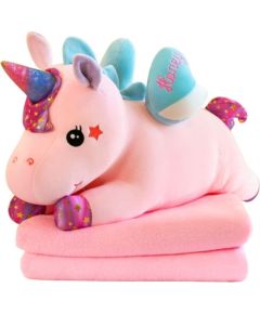Leantoys Maskotka Przytulanka Pluszowy Jednorożec Z Kocem 160 x 110 cm Różowy 55cm Mīkstās rotaļlietas