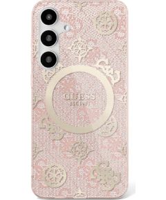 Guess 4G Background Gold Electroplated Peony Pattern MagSafe Aizsargapvalks Priekš Samsung Galaxy S25 Neoriģinālie Maciņi