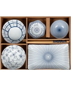 Komplekts SOMETSUKE - 4 bļodas, šķīvis un irbulīši, zils Jaunumi, mēbeles, māja