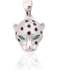 Серебряный кулон #2301987(PRh-Gr)_CZ+CZ-G+ML-BK, Серебро 925°, родий (покрытие), Цирконы, Ювелирная эмаль, 1.7 гр. Sieviešu