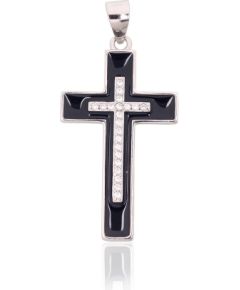 Серебряный кулон #2301981(PRh-Gr)_CZ+ML-BK, Серебро 925°, родий (покрытие), Цирконы, Ювелирная эмаль, 1.8 гр. Krustiņi un ikonas