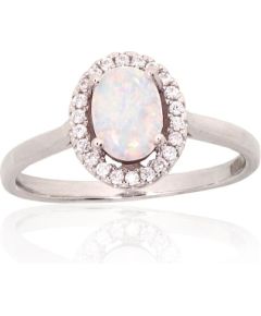 Sudraba gredzens #2101933(PRh-Gr)_CZ+OP-W, Sudrabs 925°, rodijs (pārklājums), Cirkoni, Opalīts, Izmērs: 17, 1.9 gr. Sieviešu