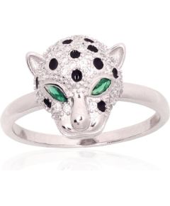 Sudraba gredzens #2101932(PRh-Gr)_CZ+CZ-G+ML-BK, Sudrabs 925°, rodijs (pārklājums), Cirkoni, Juvelieru emalja, Izmērs: 18, 3 gr. Sieviešu