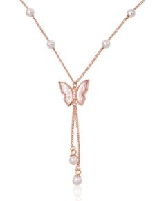 Sudraba kaklarota #2500158(PAu-R)_CZ+PE+PL, Sudrabs 925°, sarkanais zelts (pārklājums), Cirkoni, Pērles, Perlamutrs, garums: 42 cm, 3.5 gr. Ar zelta pārklājumu