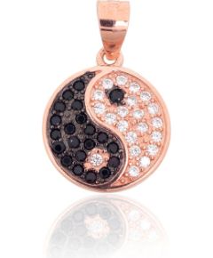 Sudraba kulons #2301990(PAu-R+PRh-Bk)_CZ+CZ-BK, Sudrabs 925°, sarkanais zelts (pārklājums)/, rodijs (pārklājums), Cirkoni, 1.6 gr. Ar zelta pārklājumu