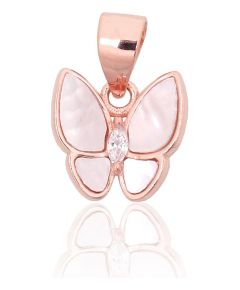 Sudraba kulons #2301983(PAu-R)_CZ+PL, Sudrabs 925°, sarkanais zelts (pārklājums), Cirkoni, Perlamutrs, 0.8 gr. Ar zelta pārklājumu