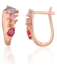 Серебряные серьги на английском замке #2204315(PAu-R)_CZ-MIX, Серебро 925°, красное золото (покрытие), Цирконы, 2.7 гр. Ar "angļu" slēdzēju