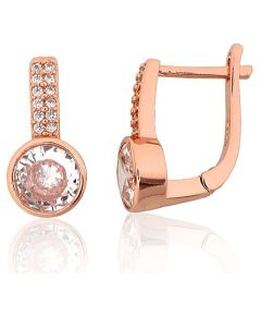 Sudraba auskari ar 'angļu' slēdzēju #2204310(PAu-R)_CZ, Sudrabs 925°, sarkanais zelts (pārklājums), Cirkoni, 3.3 gr. Ar "angļu" slēdzēju