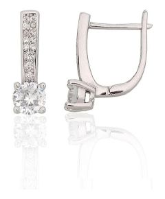 Sudraba auskari ar 'angļu' slēdzēju #2204309(PRh-Gr)_CZ, Sudrabs 925°, rodijs (pārklājums), Cirkoni, 2.4 gr. Ar "angļu" slēdzēju